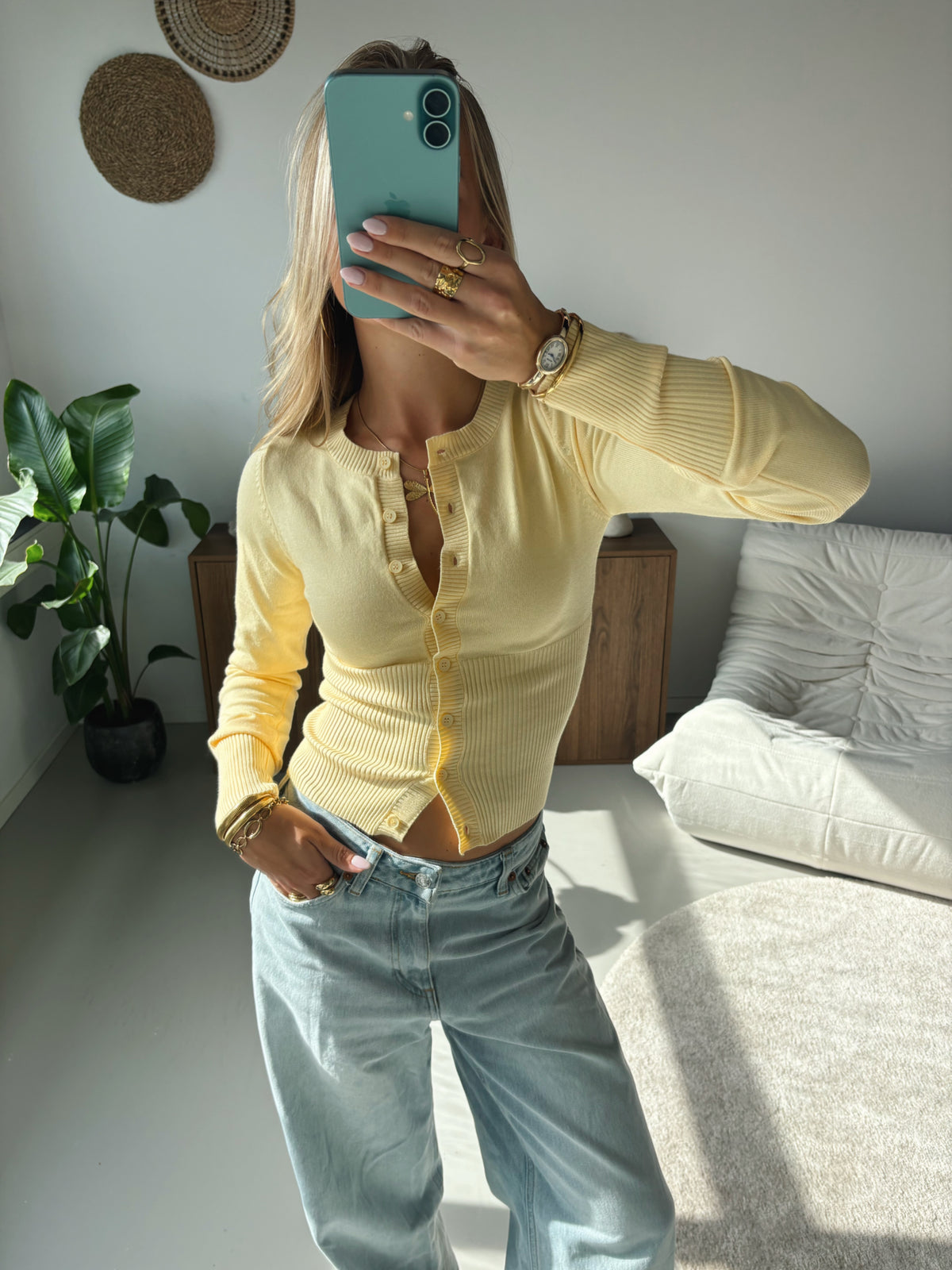 Fitted Button Cardigan - Yellow
