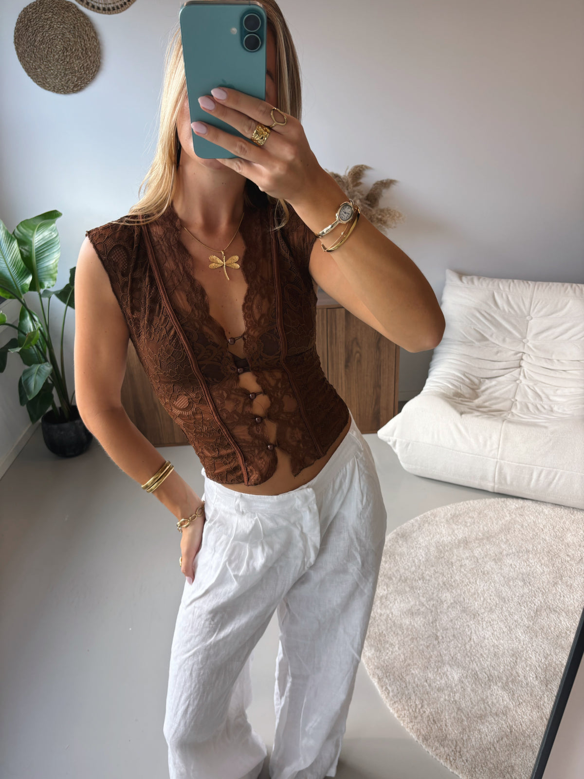Sculpt Lace Top - Brown