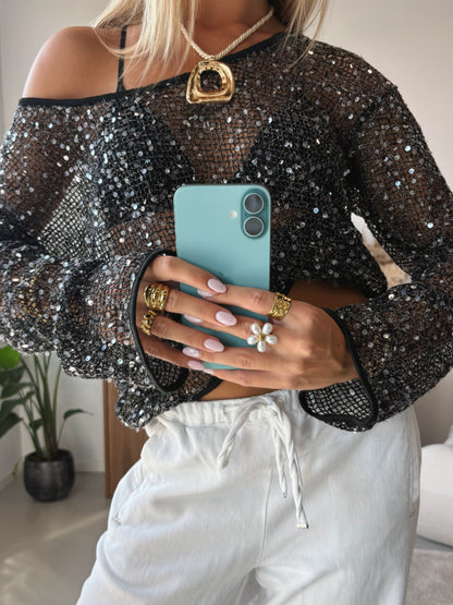 One Shoulder Sparkle Knit