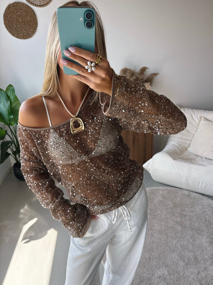 One Shoulder Sparkle Knit