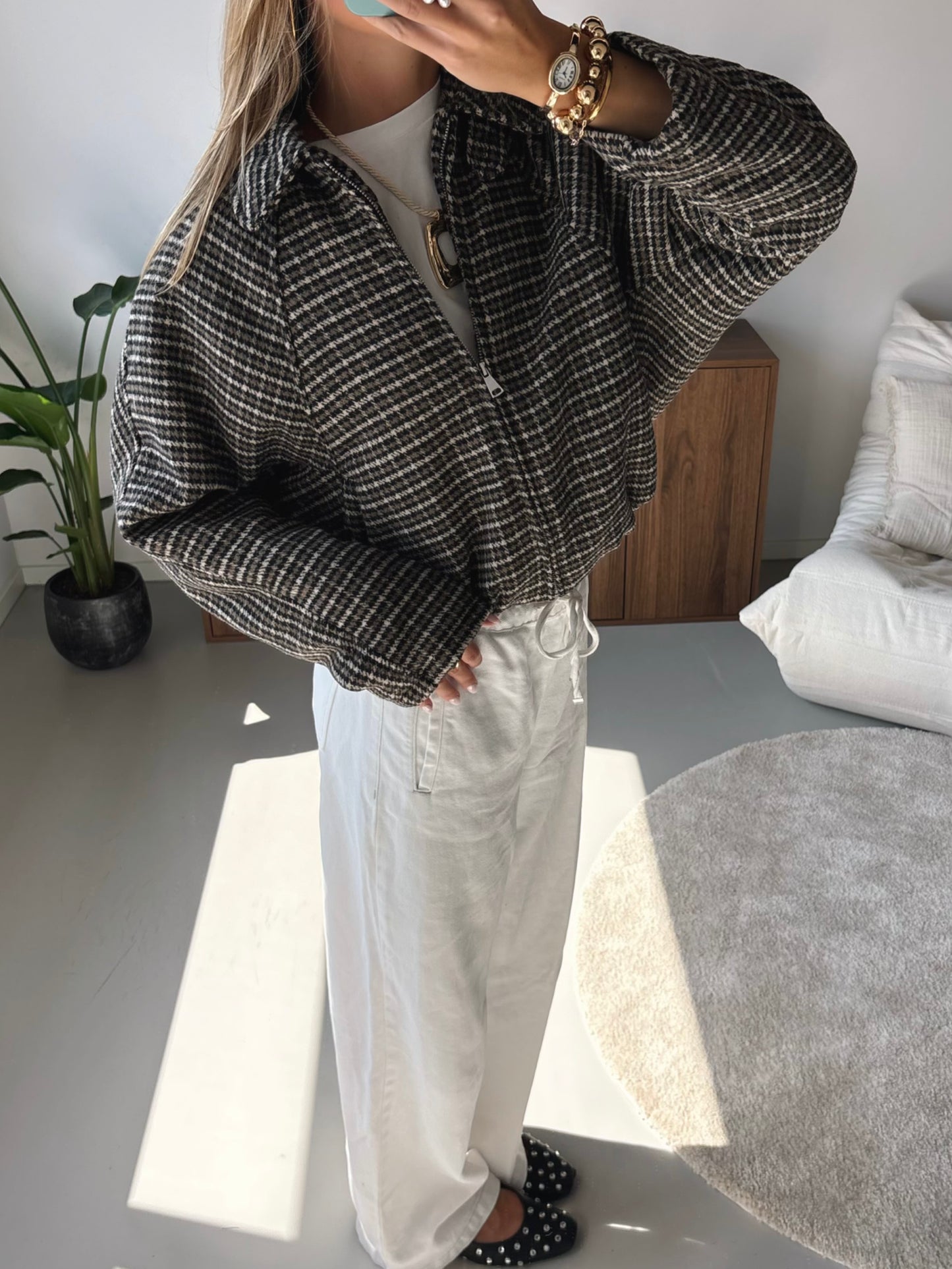 Cropped Check Jacket