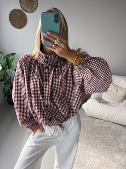Checked Tie Blouse - Red