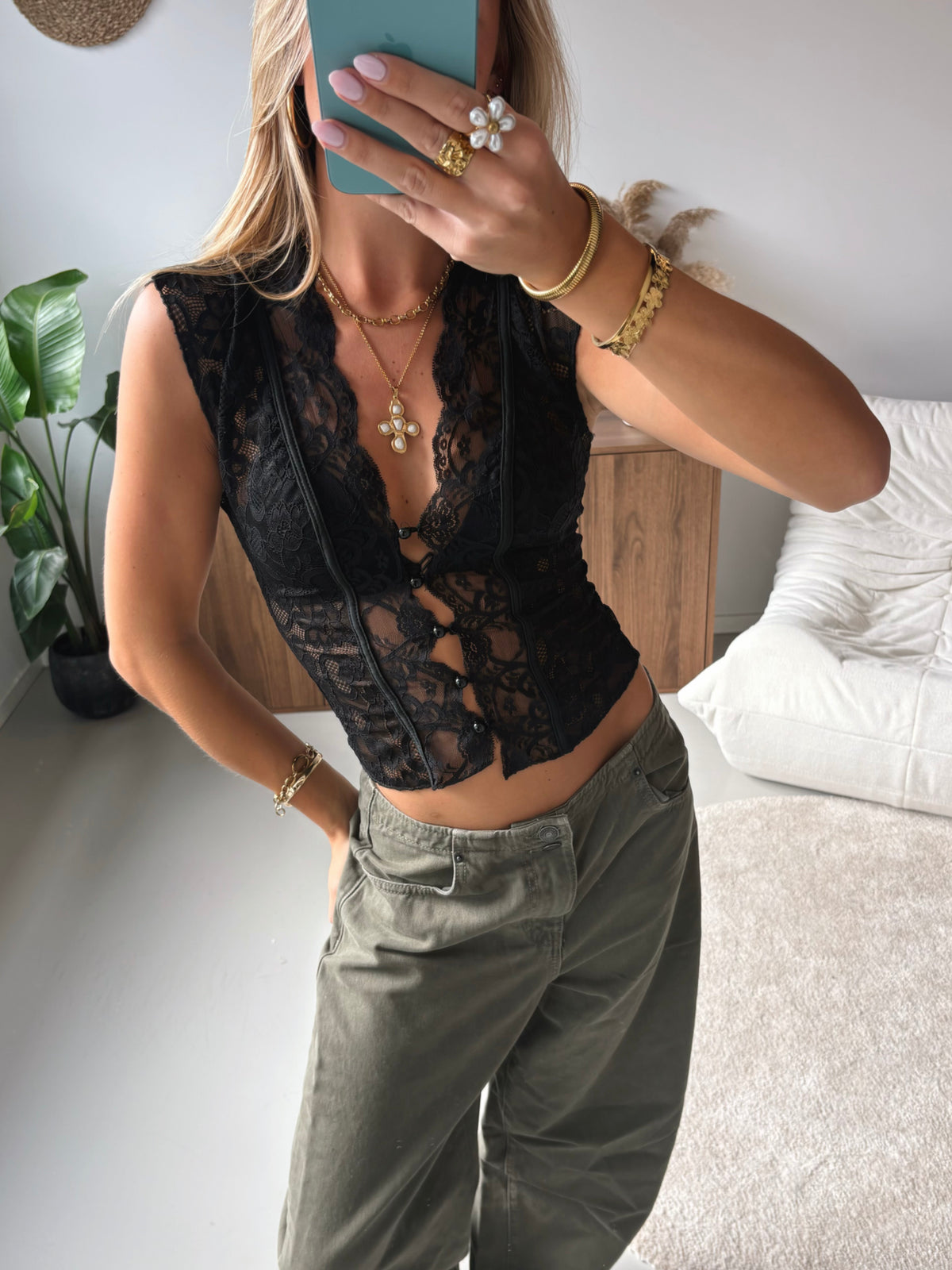 Sculpt Lace Top - Black