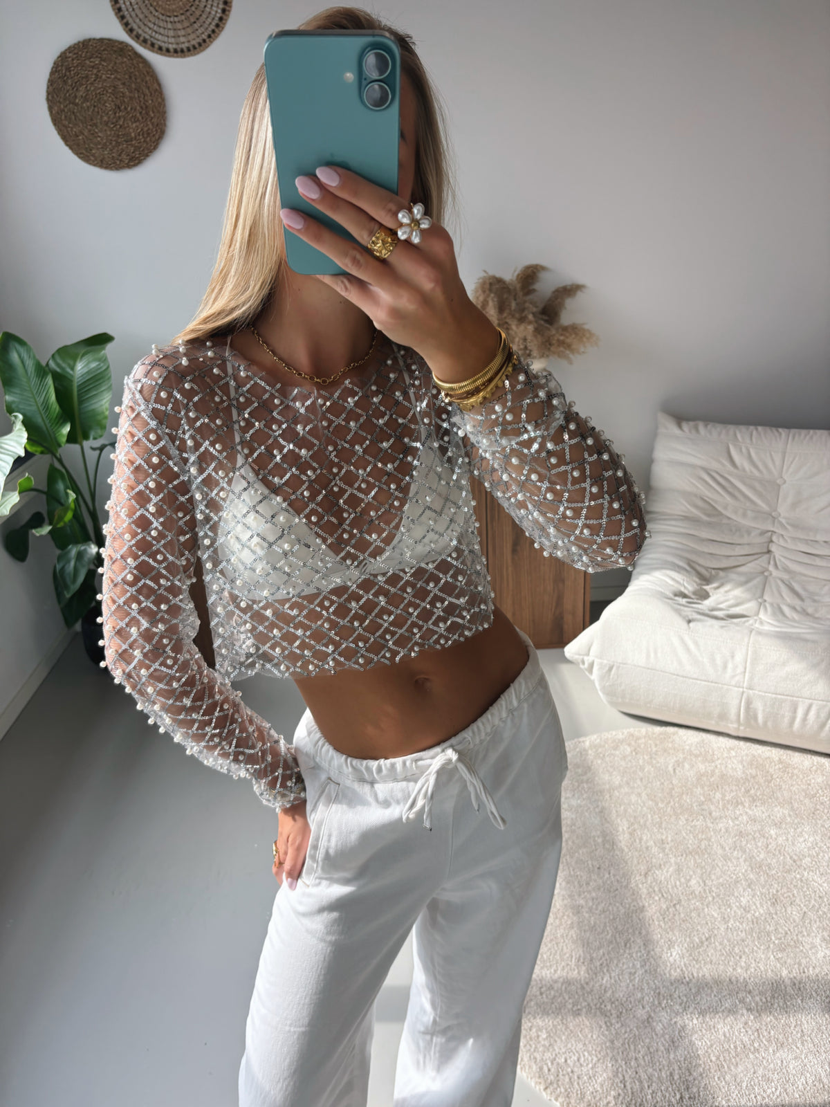 Long Sleeve Glitter Top - Silver