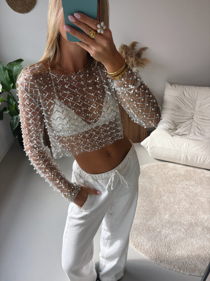 Long Sleeve Glitter Top - Silver