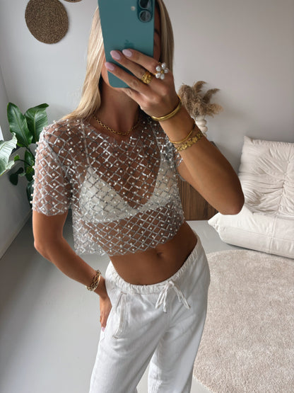 Short Sleeve Glitter Top - Silver