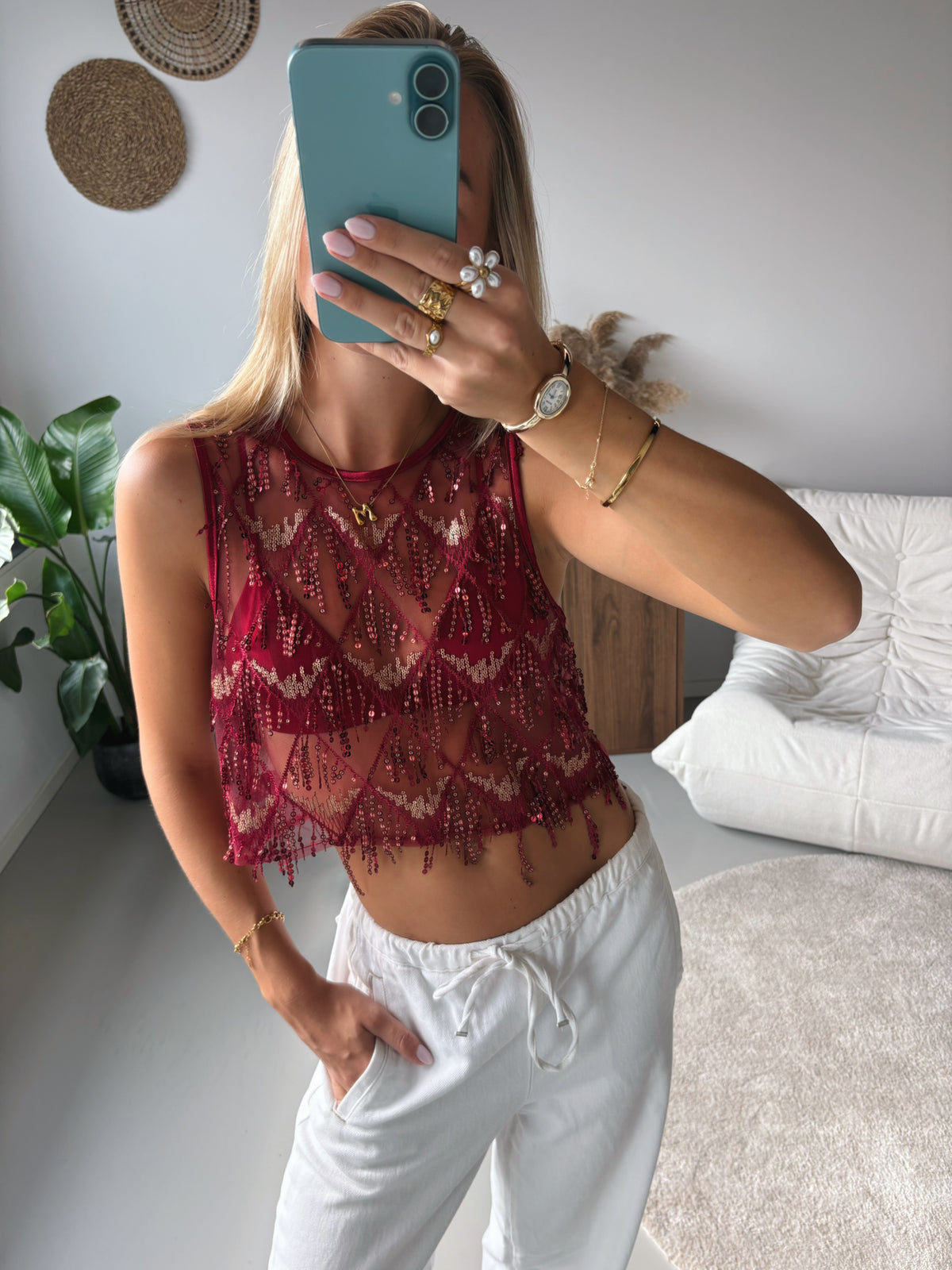 Glitter Fringe Top - Red