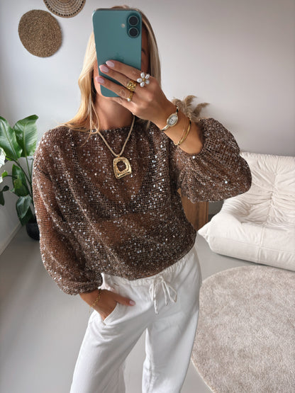 Midnight Shimmer Top - Brown
