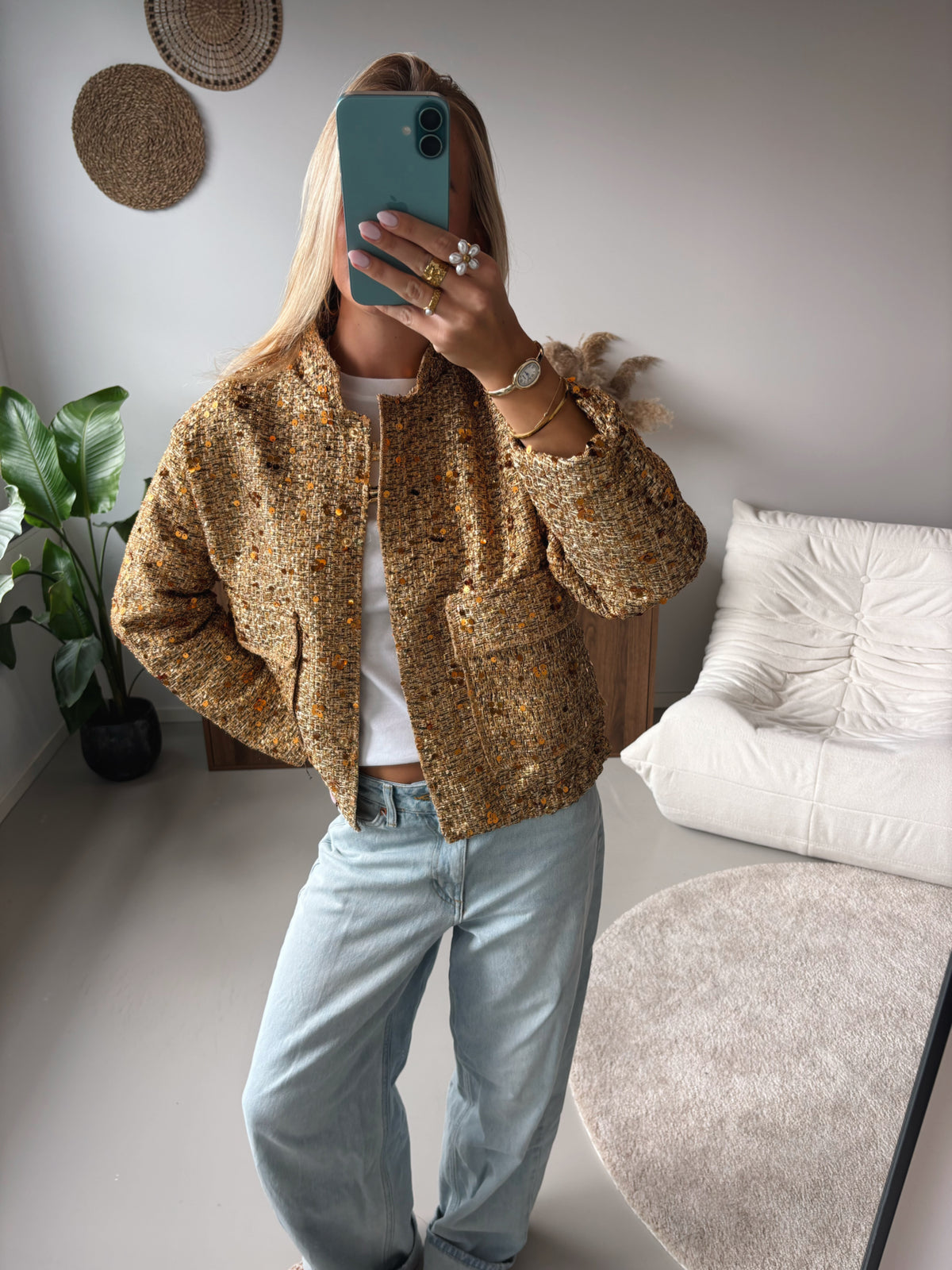 Glitter Bomber Jacket - Gold