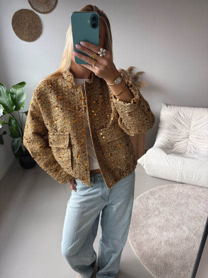 Glitter Bomber Jacket - Gold