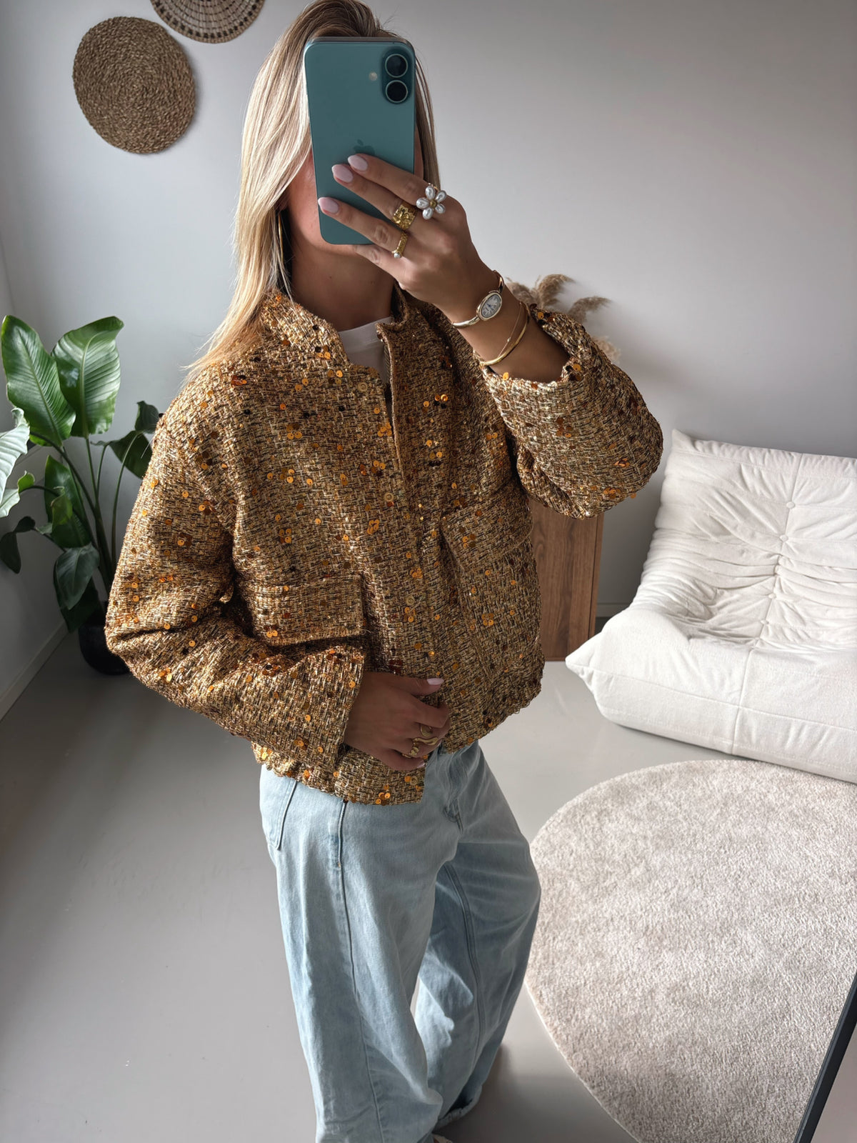 Glitter Bomber Jacket - Gold