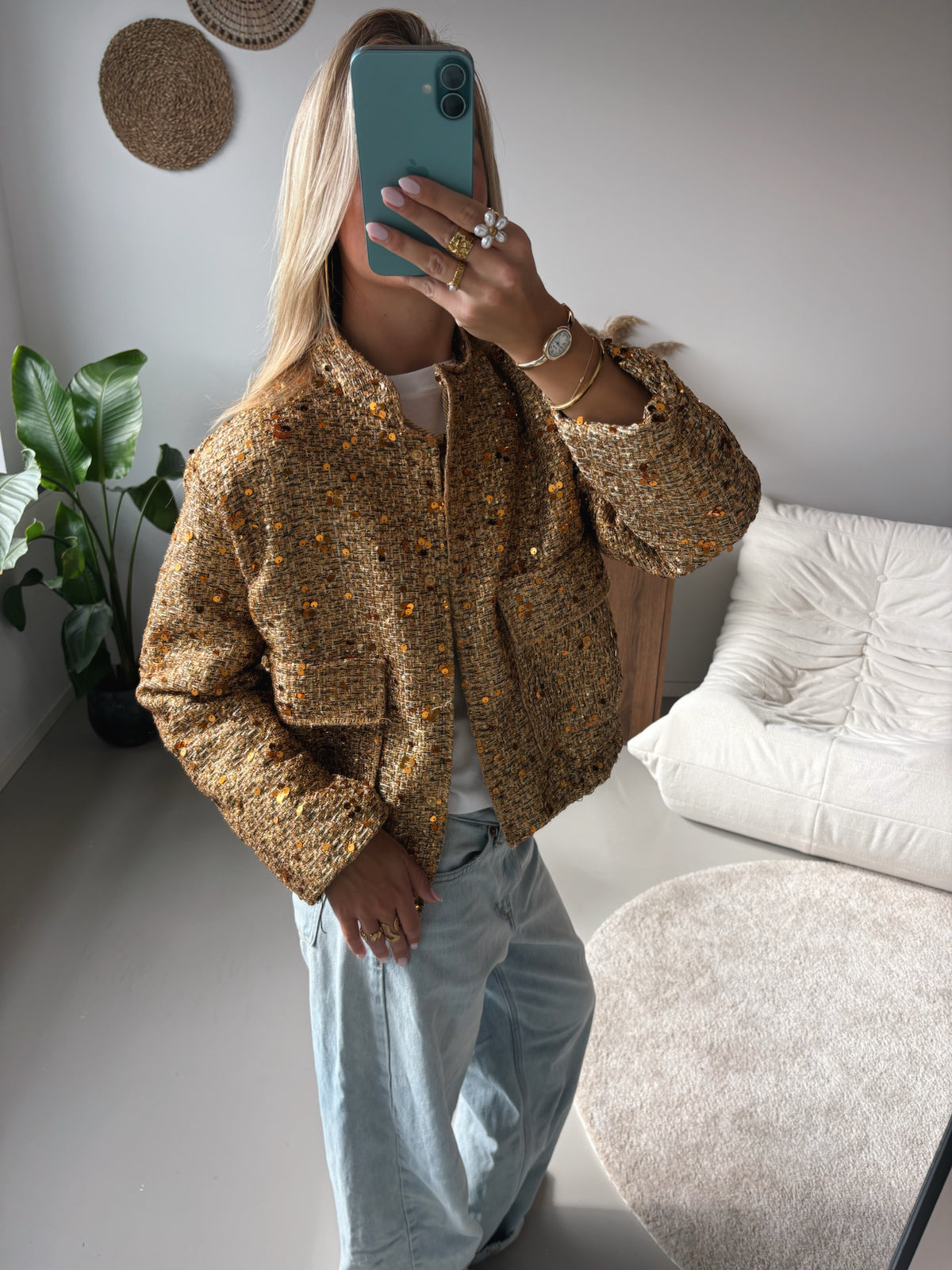 Glitter Bomber Jacket - Gold