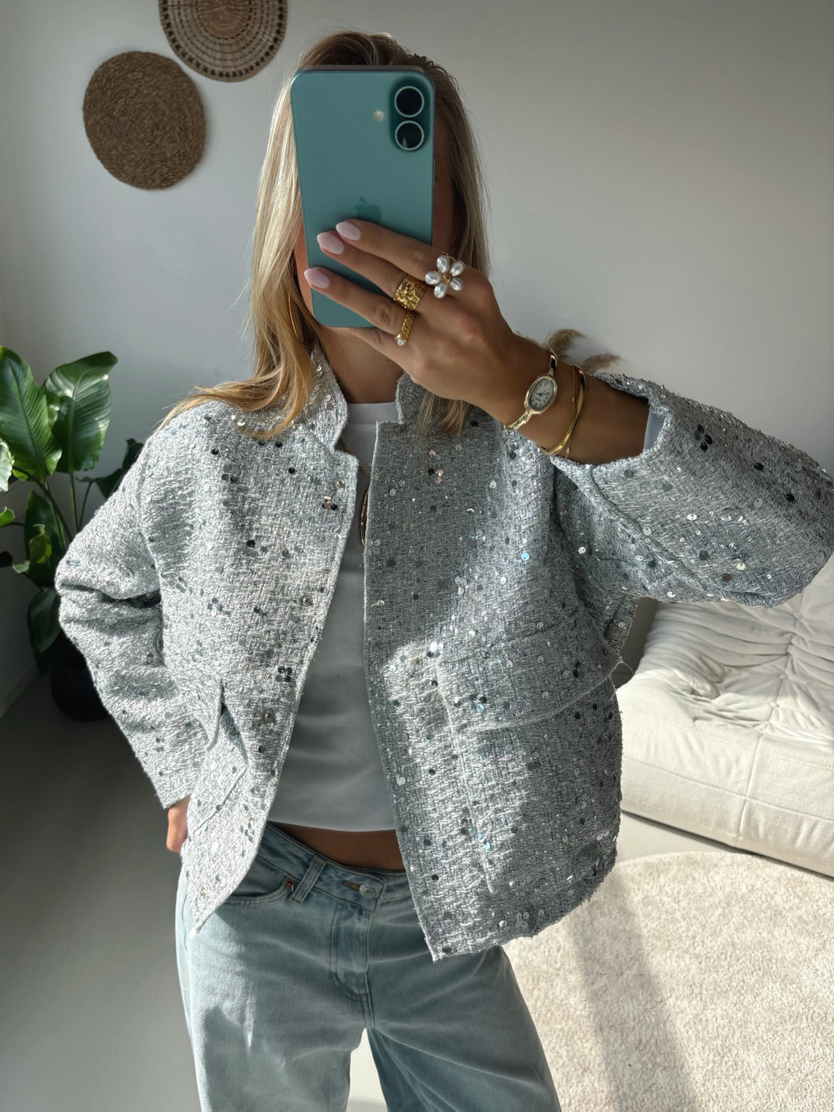 Glitter Bomber Jacket - Silver