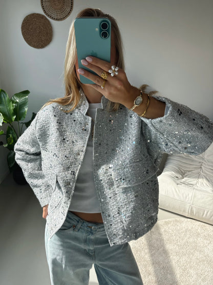 Glitter Bomber Jacket - Silver