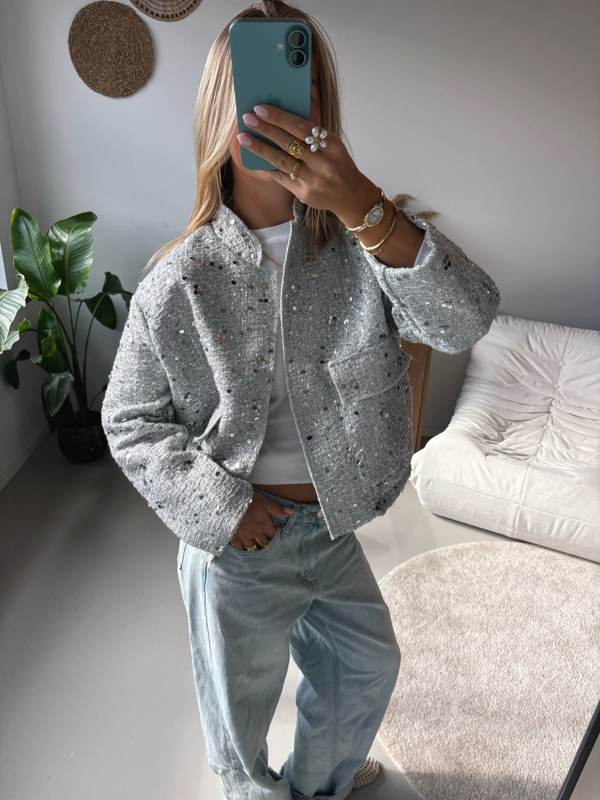 Glitter Bomber Jacket - Silver