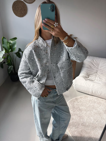Glitter Bomber Jacket - Silver