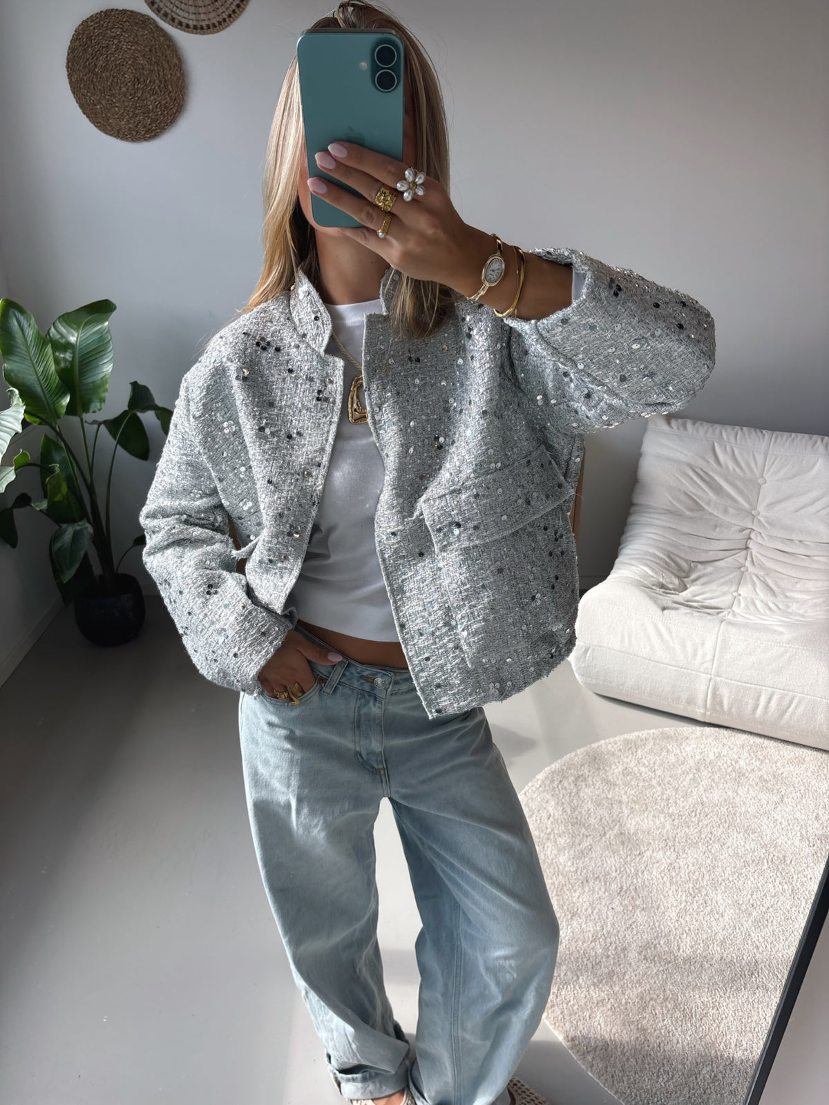 Glitter Bomber Jacket - Silver