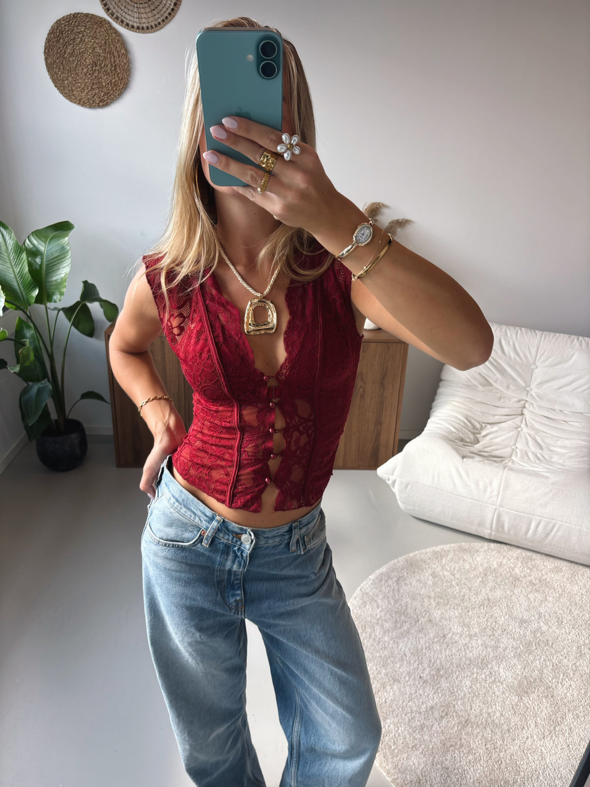 Sculpt Lace Top - Red