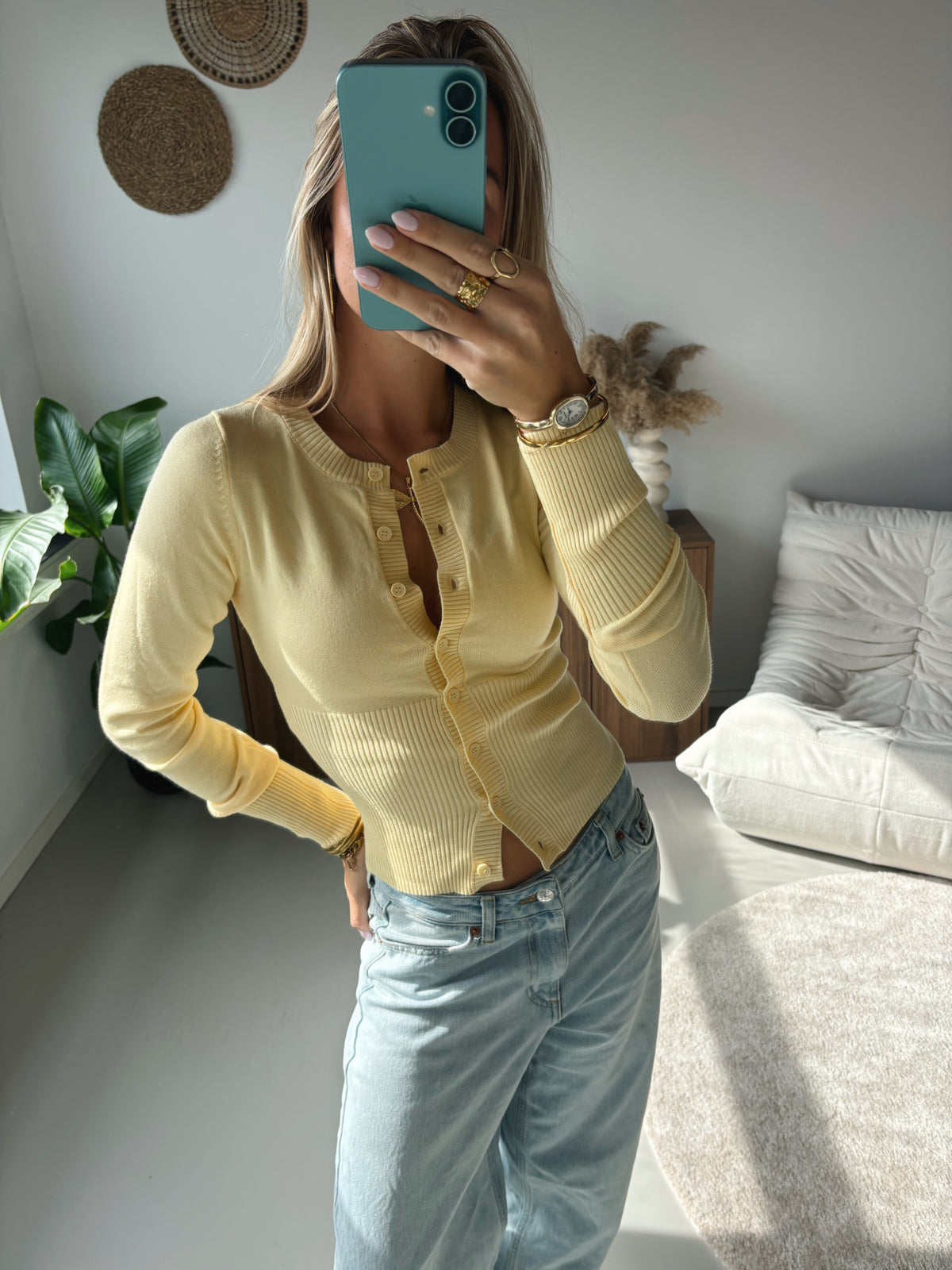 Fitted Button Cardigan - Yellow