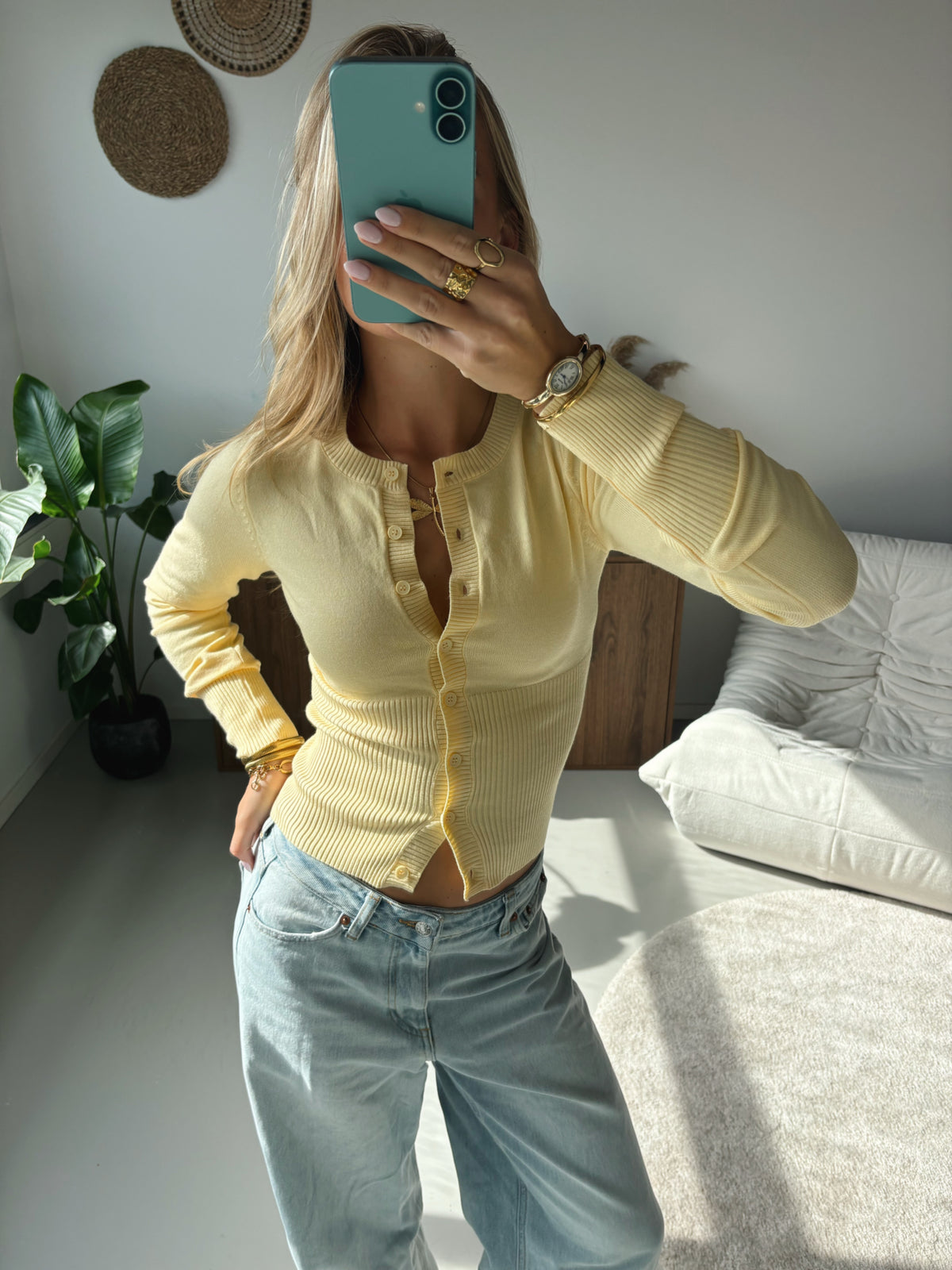 Fitted Button Cardigan - Yellow