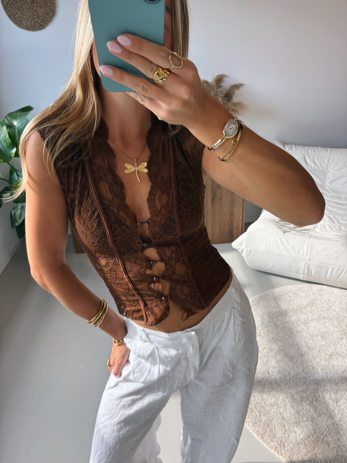 Sculpt Lace Top - Brown