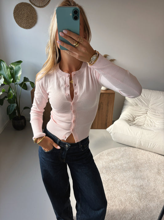 Fitted Button Cardigan - Pink