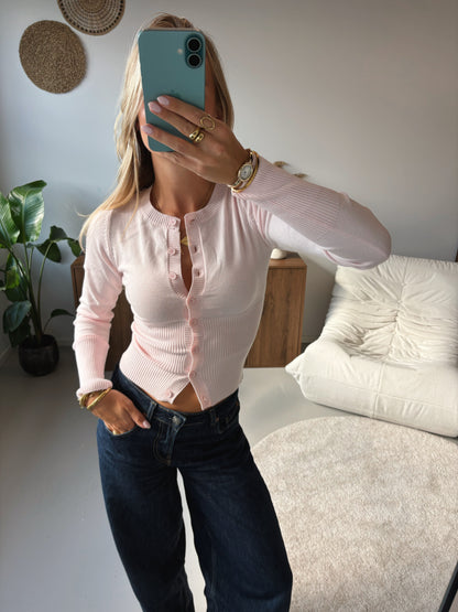 Fitted Button Cardigan - Pink