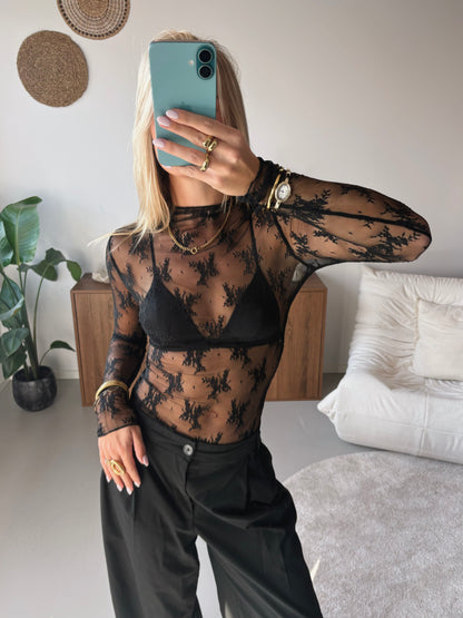 Floral Lace Top - Black
