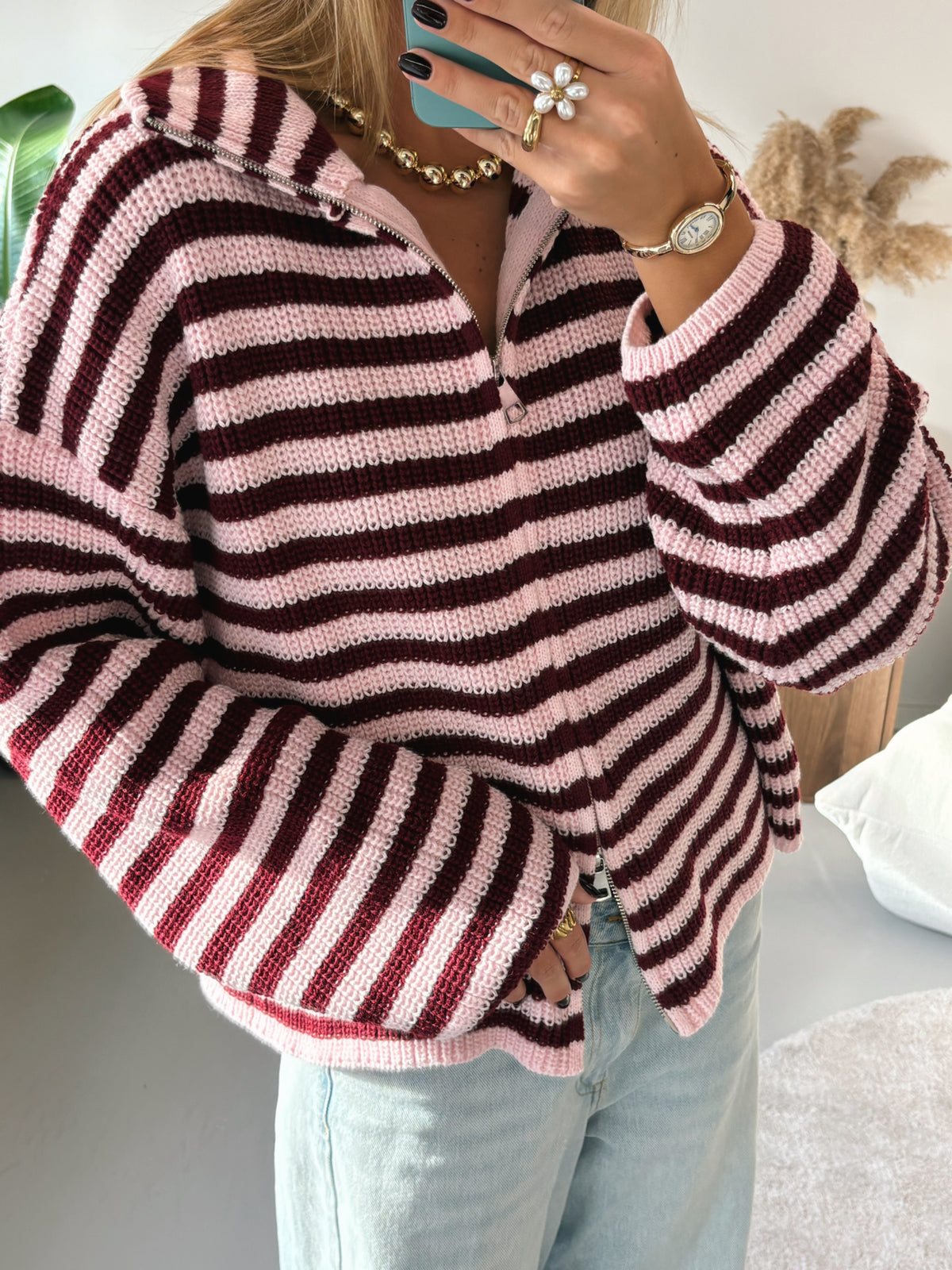 Zip Cardigan - Striped