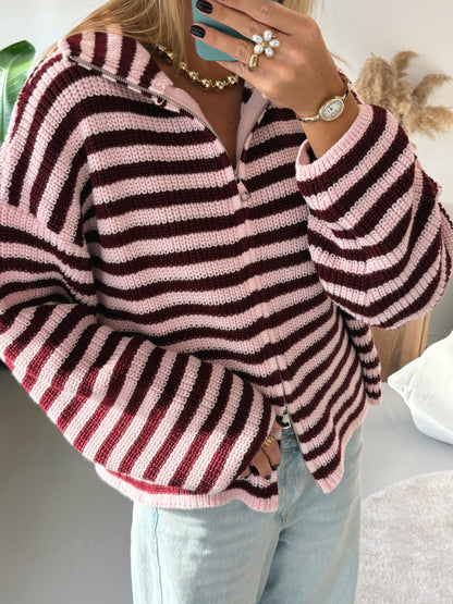 Zip Cardigan - Striped