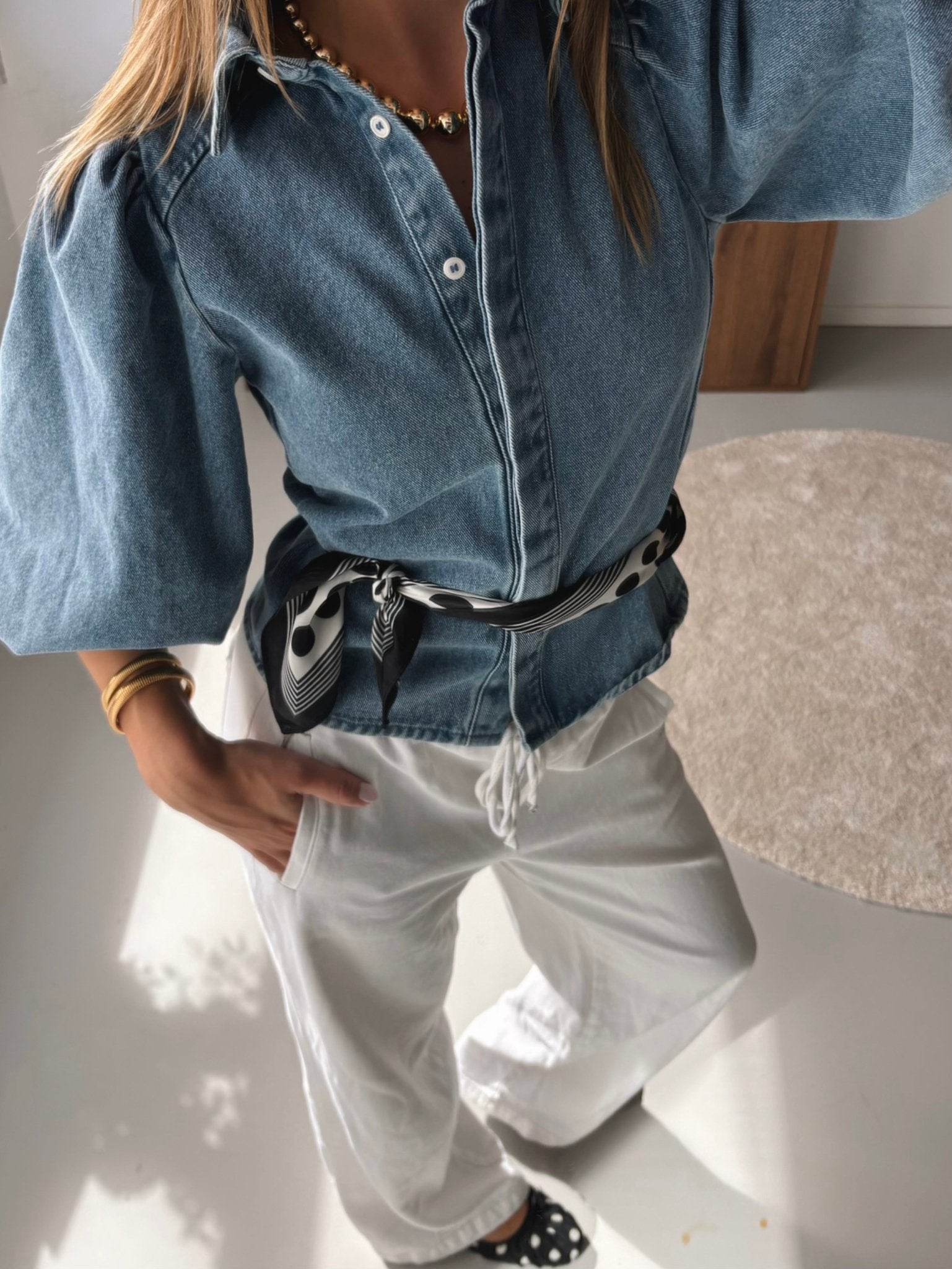 Puff Sleeve Denim Blouse - MOOS the Label