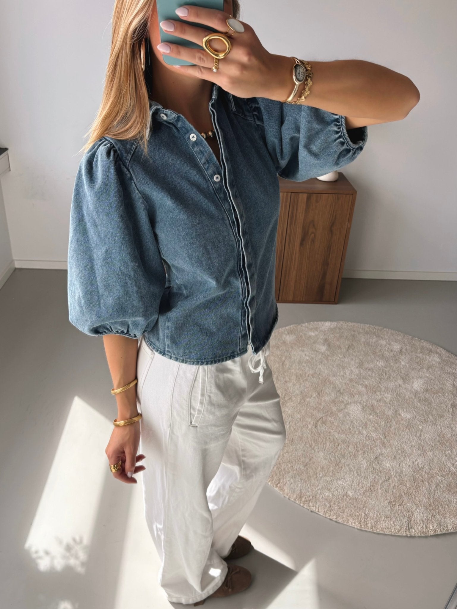 Puff Sleeve Denim Blouse - MOOS the Label