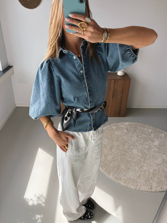 Puff Sleeve Denim Blouse - MOOS the Label