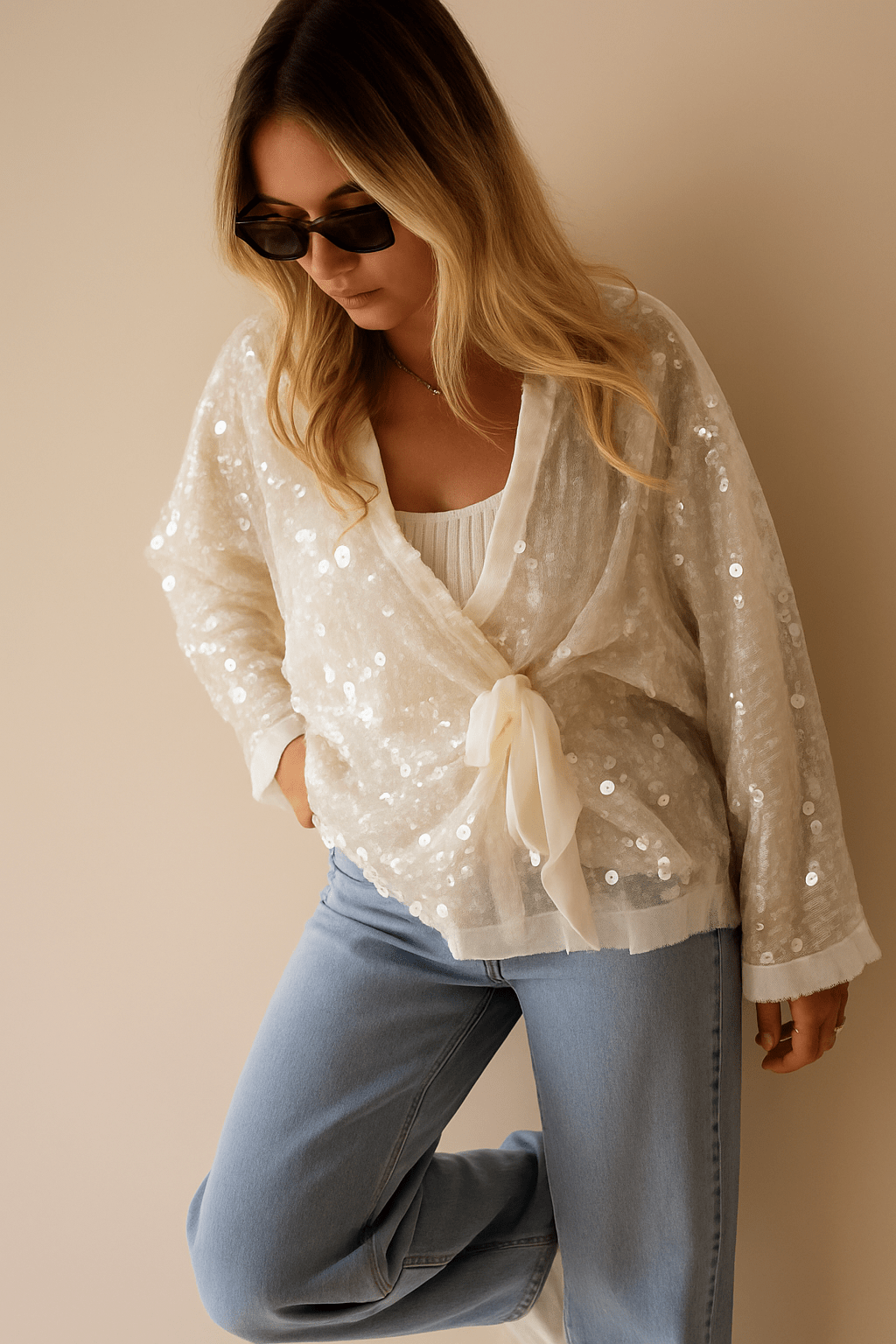 Shimmer Kimono Blouse White - MOOS The Label