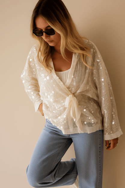 Shimmer Kimono Blouse White - MOOS The Label