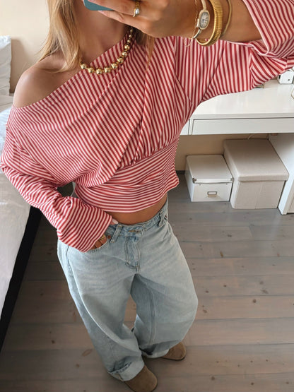 Striped Off - Shoulder Top - MOOS The Label