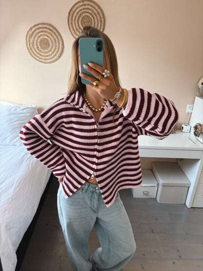 Striped Zip Cardigan - MOOS The Label