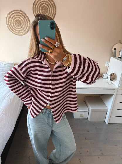Striped Zip Cardigan - MOOS The Label